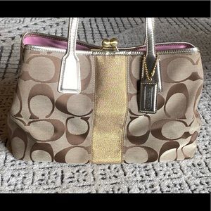 Coach tan/gold signature carry-all handbag